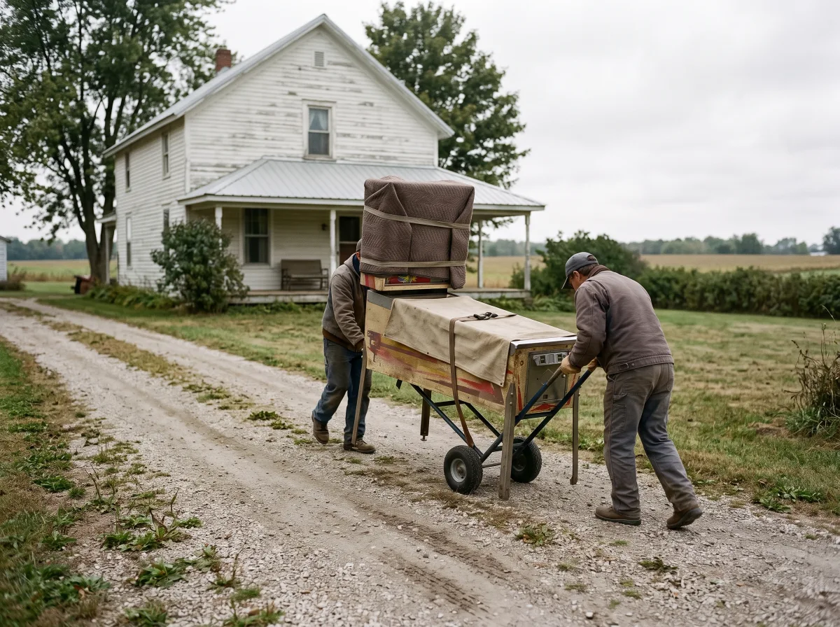 Machine rolled up a farmhouse driveway on a dolly