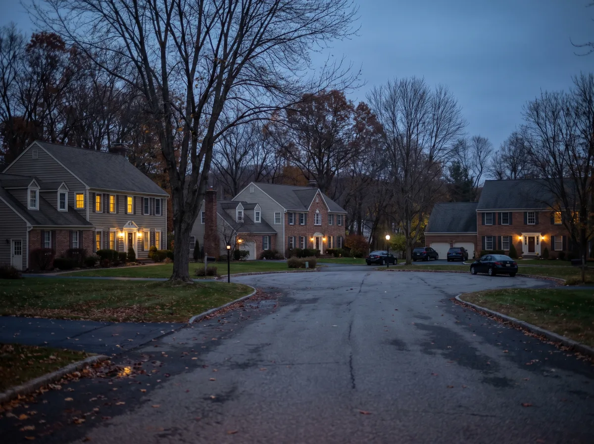 Colonial homes on a Fishkill cul-de-sac at blue hour