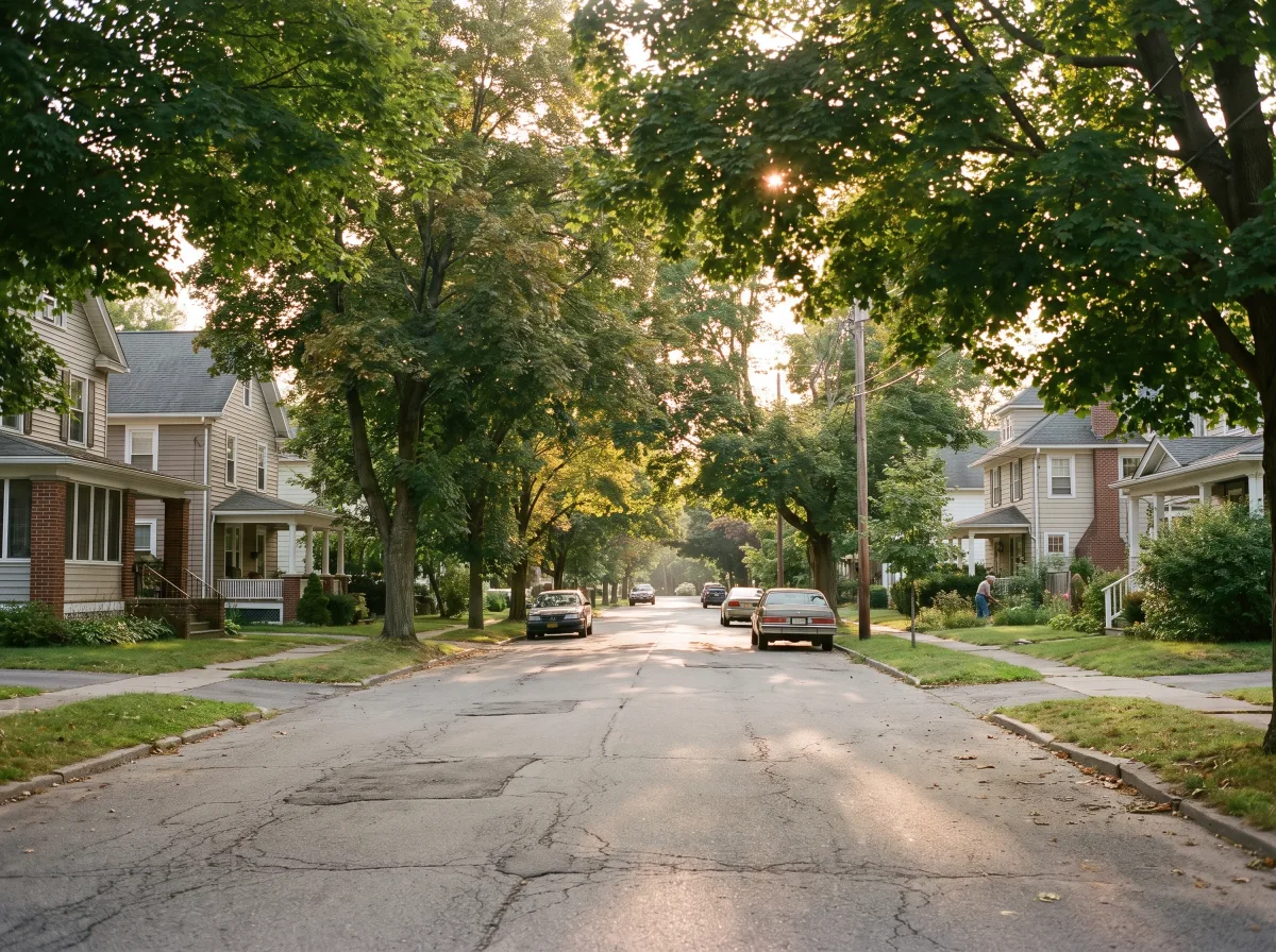 Tree-canopy street in a Goshen neighborhood