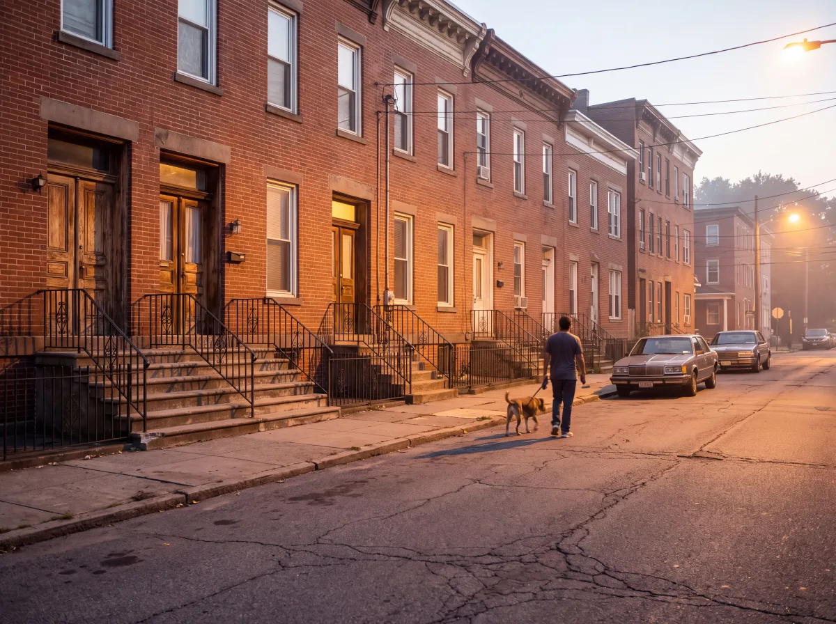 Brick stoops in a Haverstraw neighborhood