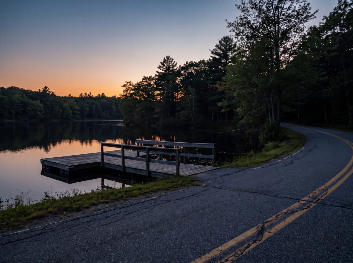 Lake and wooden dock near Hopewell Junction at dusk