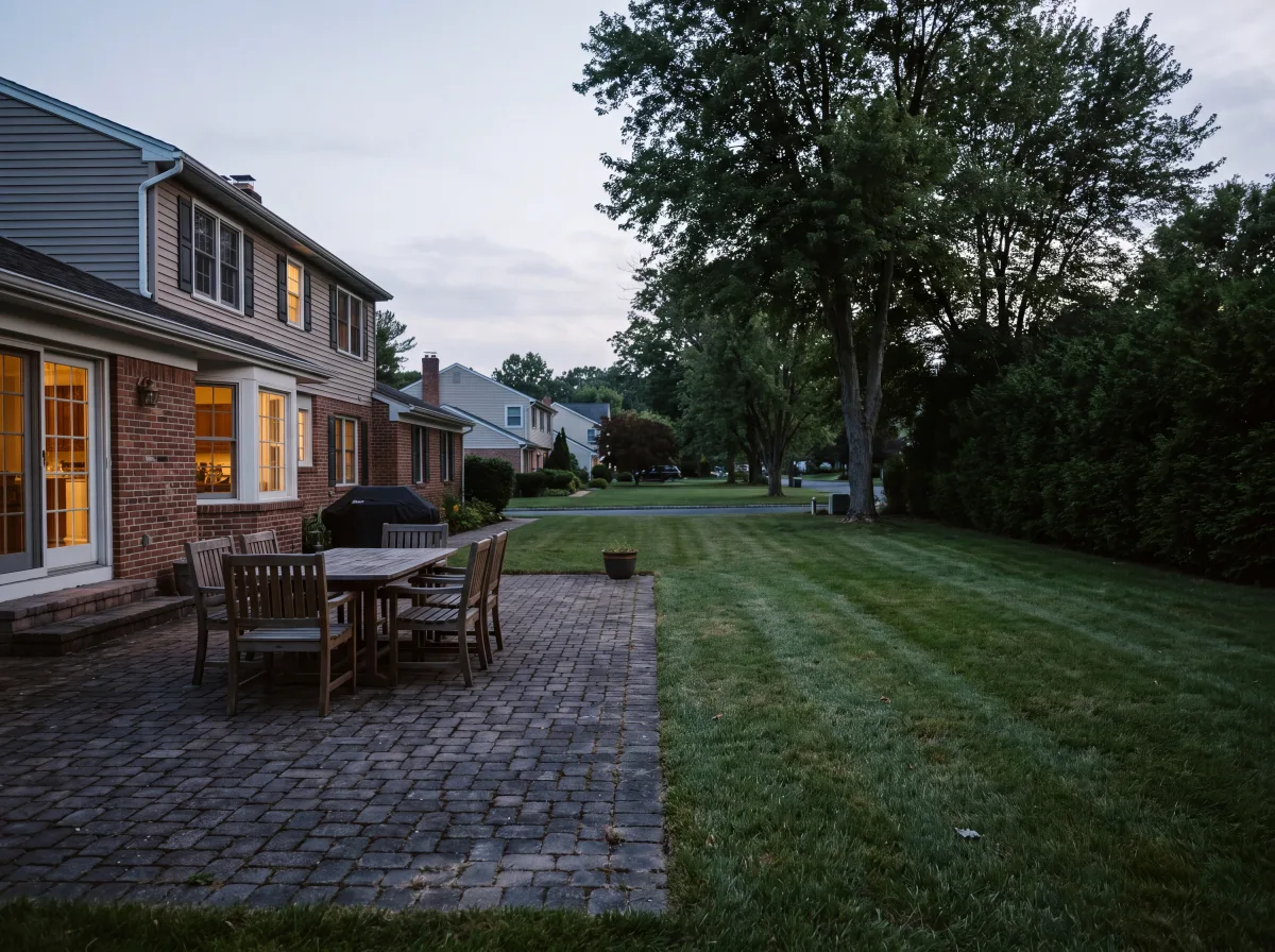 Patio and lawn behind a Mahwah colonial