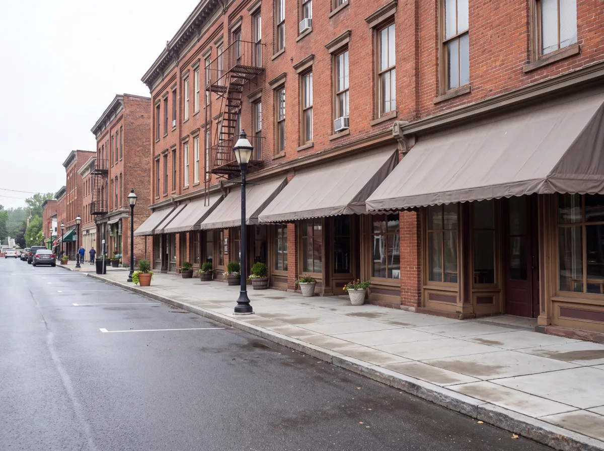 Restored brick storefronts in the village of Montgomery