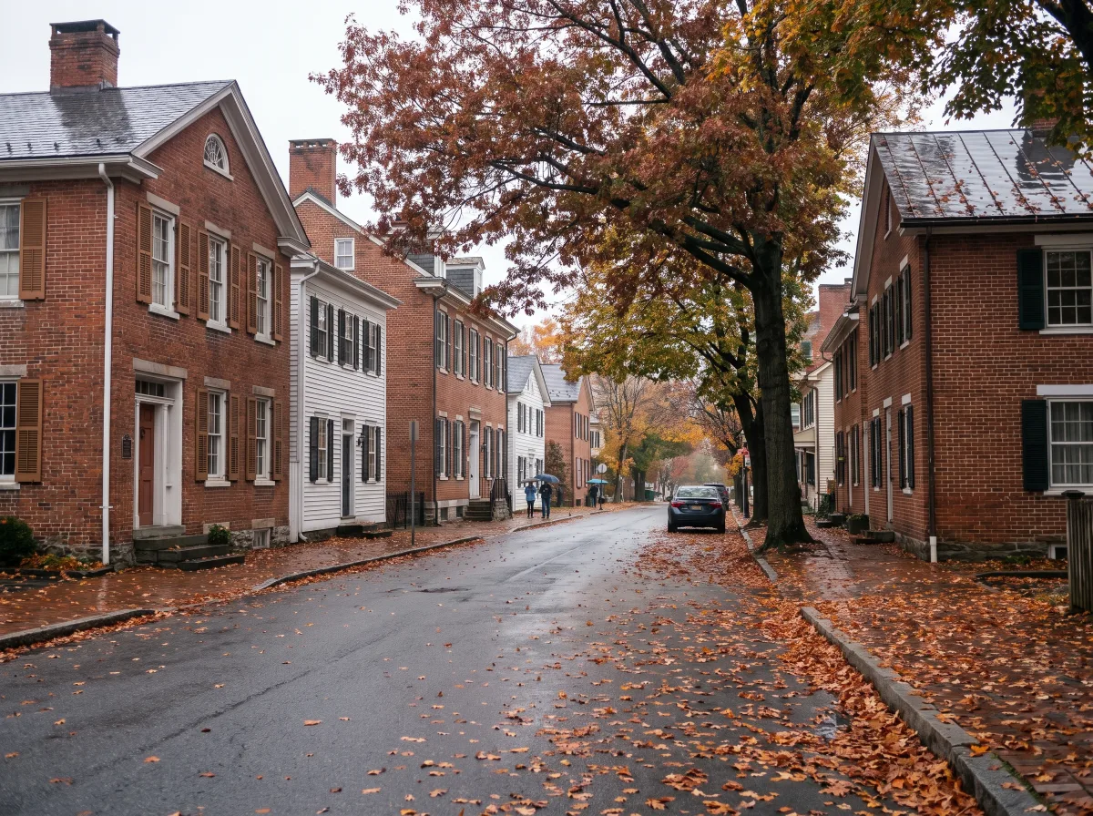 Federal-style houses in the village of Warwick in autumn